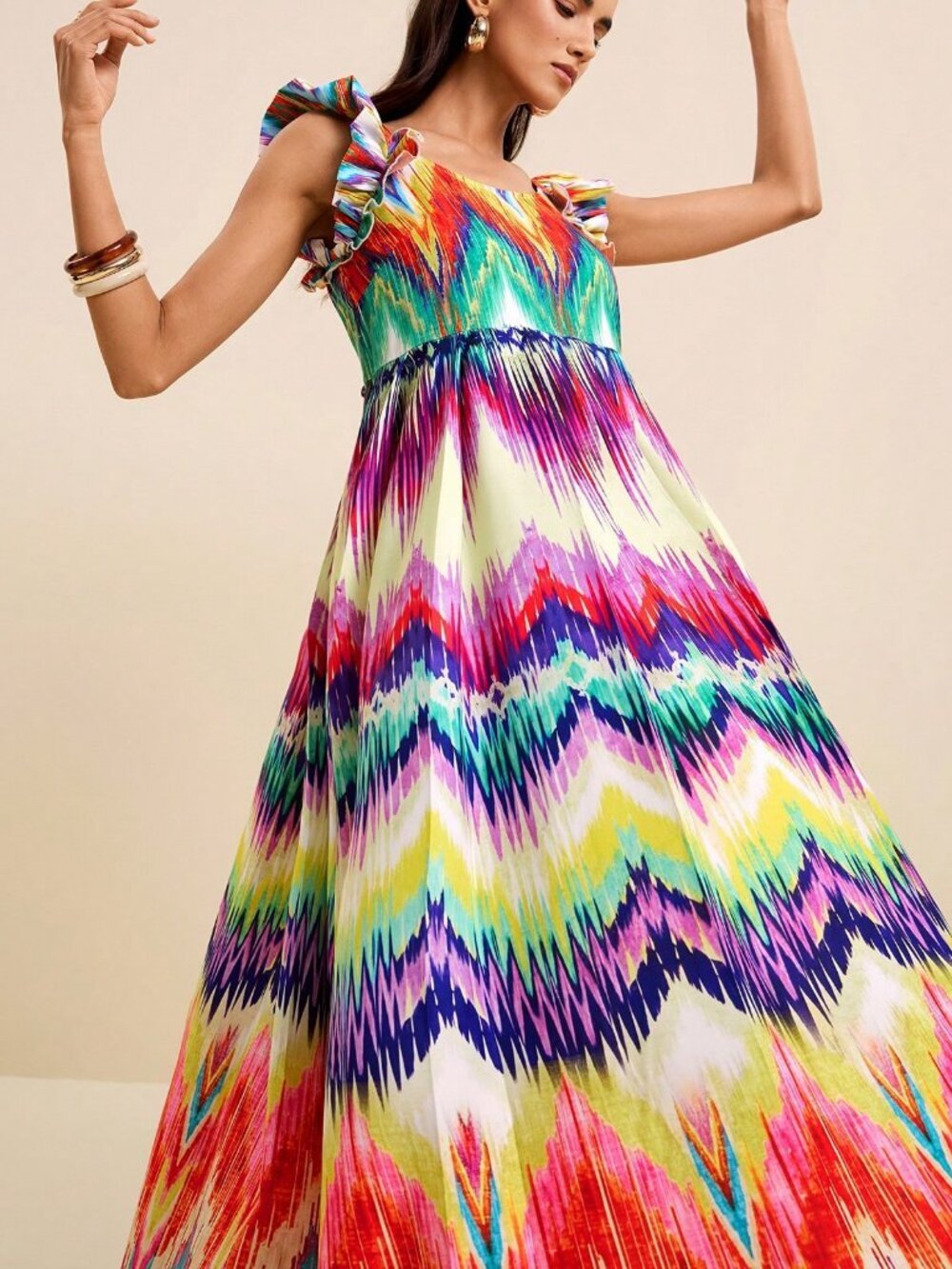 Boho Women's multicolor Print sleeveless maxi Dress - Picture 7 of 8